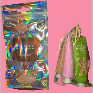 Genuine Rose Quartz Facial Roller & Hand Cream Gift Set NEW